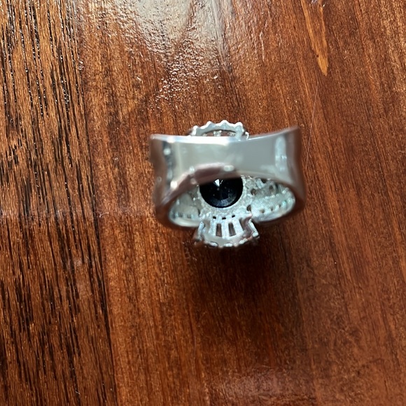 White Gold Plated Blue Sapphire Diamond Crown Simulated Ring - Picture 12 of 14